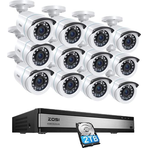 ZOSI 1080P HD Aussen Überwachungssystem, 16CH 2TB DVR mit 12x 2MP Bullet Kamera, Bewegungserkennung, intelligente Alarme, IP66 Wasserdicht