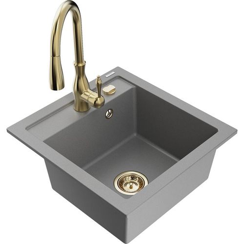 Mexen Vito 1-Becken-Granit-Spüle mit Mischbatterie Savita, Grau - 6503-71-672601-50