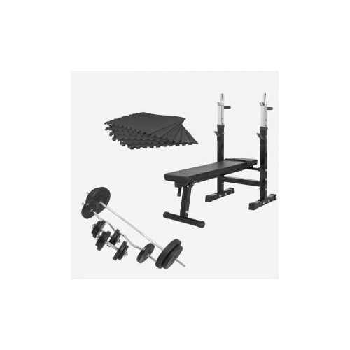 GORILLA SPORTS® Hantelbank - mit 100kg Hantelset, inkl. 6 Schutzmatten, Ablage und Dip-Station, Klappbar, Verstellbar, Schwarz - Flachbank, Drückerbank, Multifunktion, Trainingsbank mit Gewichten