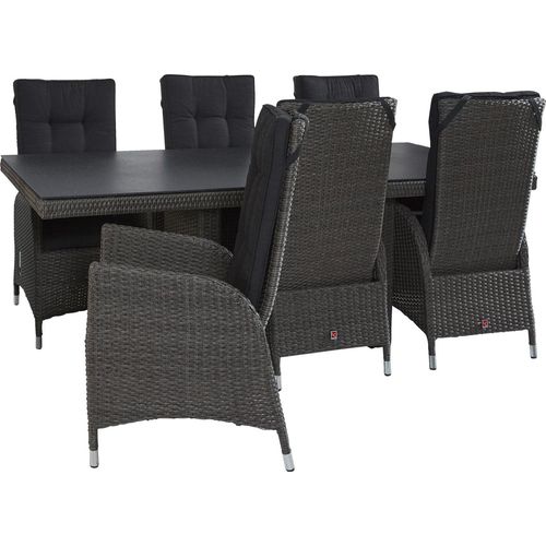 Gartenmöbel-Set - Grau - Aluminiumgestell - Glasplatte - Kunststoffgeflecht