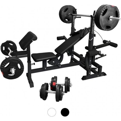 GORILLA SPORTS® Hantelbank - mit 100kg Hantelset, Ablage, Dip-Station, Verstellbar, Schwarz - Multifunktion Trainingsbank mit Gewichten, Kraftstation