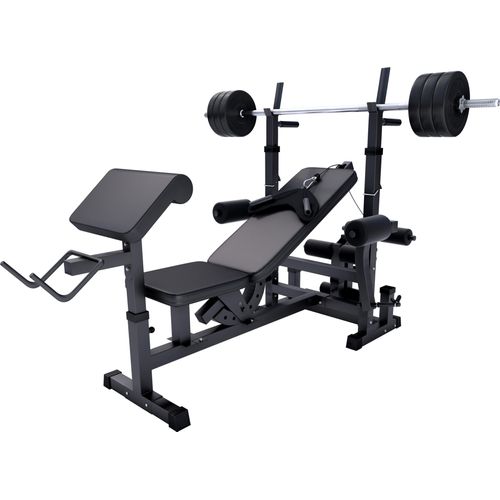 GORILLA SPORTS® Hantelbank mit Gewichten - 170 cm Hantelstange, 40/70/100 kg Hantelset, Beincurler, Butterfly, Dip-station, Curlpult - Trainingsbank