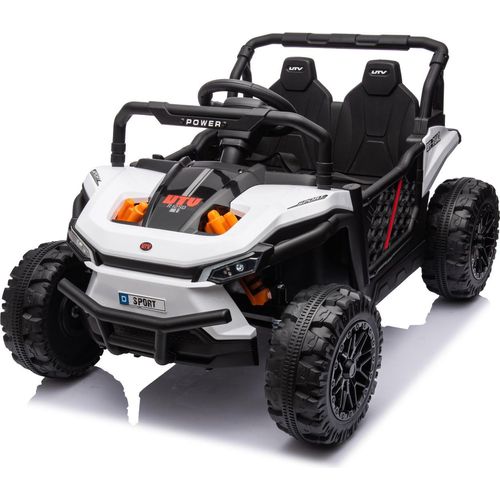 Elektroauto für Kinder UTV Small 12V, weiß, Hinterradantrieb, 12V Batterie, Kunststoffräder, Breiter Doppelsitz für nur ein Kind, 2,4 GHz Fernbedienung, MP3-Player mit USB/SD-Eingang, LED-Leuchten