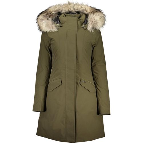 Grüne Damenjacke lang mit Kapuze, Taschen & Reißverschluss, Größe: L Farbe: Verde
