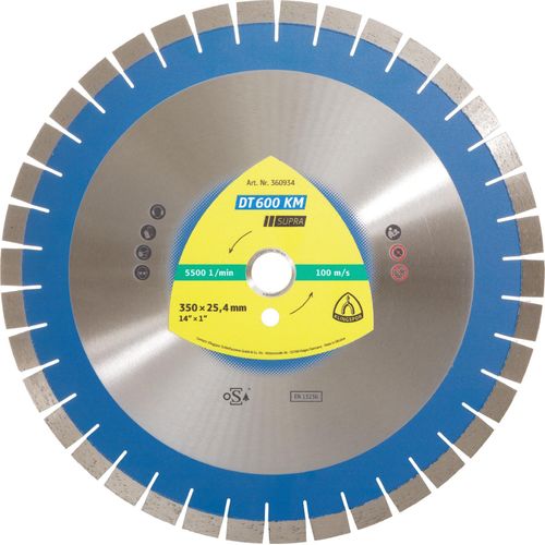 Klingspor DT 600 KM Diamanttrennscheiben, 350 x 3 x 25,4 mm 38 Segmente 24 x 3 x 15 mm, Kurzverzahnung