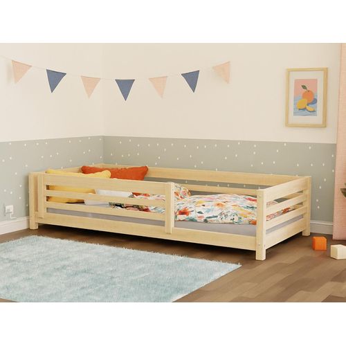 Niedriges Kinderholzbett TULY mit Barriere 140x200 cm Petroleum, Mit einer Barriere