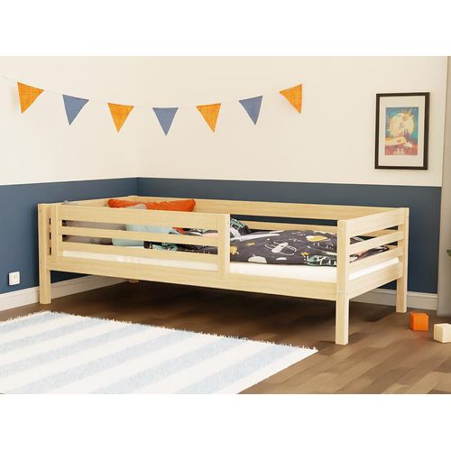 Hohes Kinderholzbett TULY mit Barriere 140x200 cm Petroleum, Mit einer Barriere