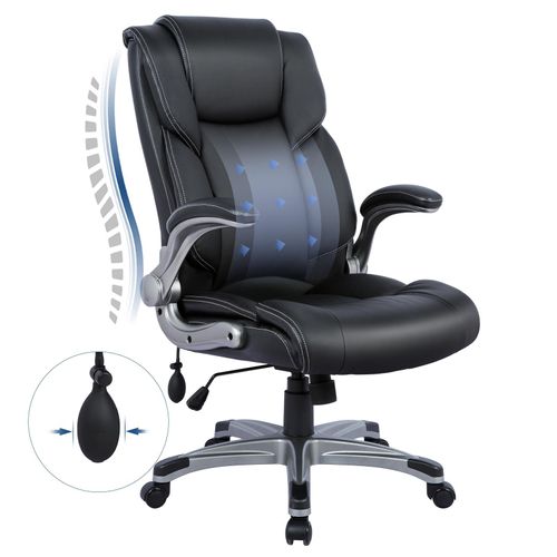 Bürostuhl-COLAMY Bürostuhl – Ergonomischer Schreibtischstuhl mit hoher Rückenlehne, Klapparmlehnen und verstellbarer Neigungsfunktion, schwarz