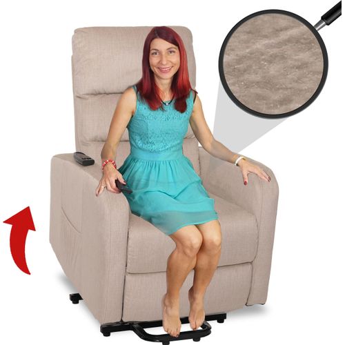 Fernsehsessel HWC-K62, Sessel Relaxsessel TV-Sessel, Liegefunktion Aufstehhilfe elektrisch, Metall Chenille creme