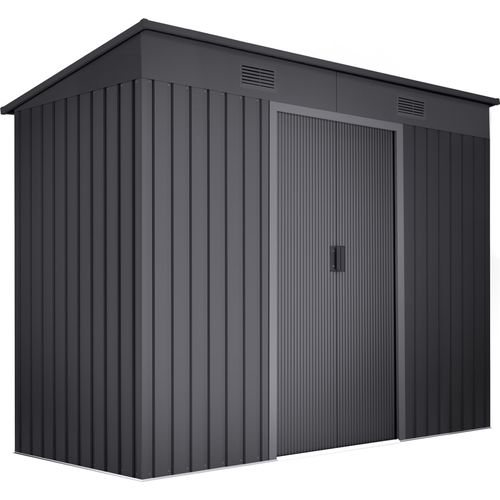Wasabi - Metall Gerätehaus 3,14 m² Light Anthracite - Flachdach - Doppeltür-Schiebetür - Belüftungsgitter - Grau - Außenhäuschen - Lager- und Aufbewahrungsschuppen