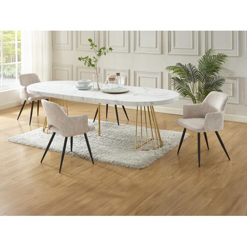 Set Tisch FIRELA + 4 Stühle KADIJA - Marmor-Optik - Weiß & Beige
