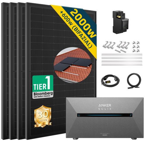 Balkonkraftwerk mit Speicher 2000w(500*4) mit Anker Solix Solarbank 2 E1600 Pro