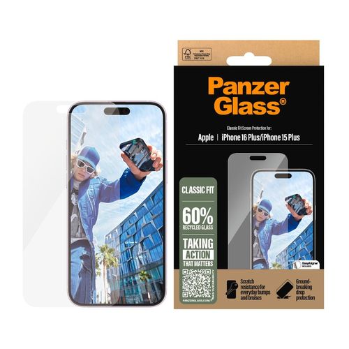 PanzerGlass Displayschutzglas »Classic Fit Screen Protection«, für Apple iPhone 16 Plus, Displayschutzfolie, Schutzfolie, Bildschirmschutz, kratz- & stossfest