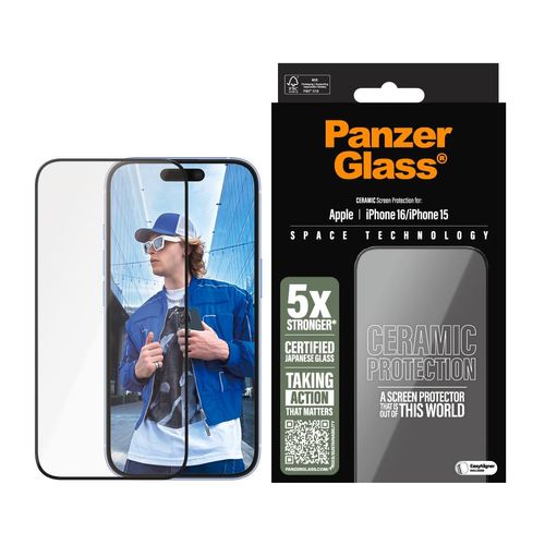 PanzerGlass Displayschutzglas »Ceramic Screen Protection«, für Apple iPhone 16-Apple iPhone 15, Displayschutzfolie, Schutzfolie, Bildschirmschutz, kratz- & stossfest