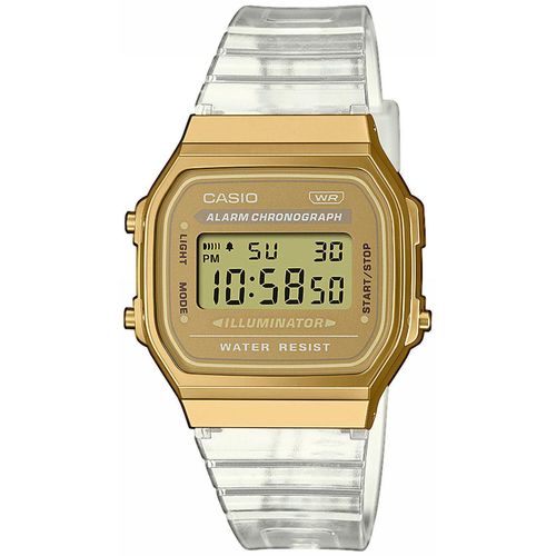 Chronograph CASIO VINTAGE, transparent (transparent, goldfarben), Armbanduhren, Damen, Quarzuhr, Armbanduhr,Damenuhr, Herrenuhr, Digitaluhr, Edelstahlarmband