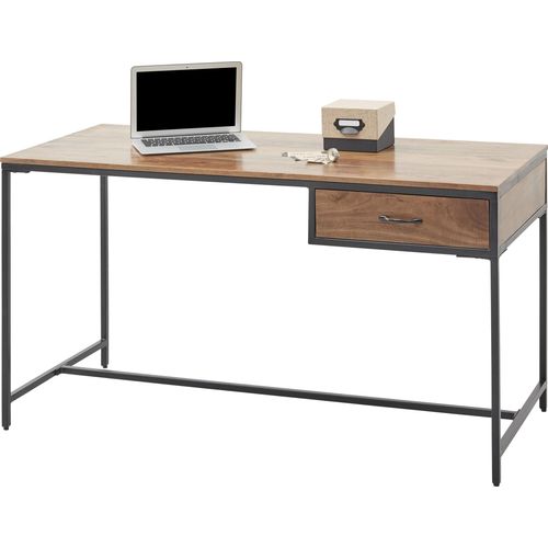 Schreibtisch ></noscript>Hapur< in Akazie und schwarz , Akazie - 140x79x60cm (BxHxT)
