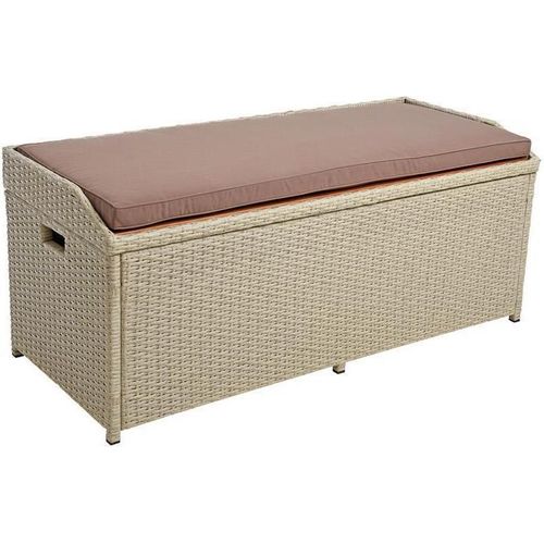 Sitzbank Gartenbank mit Auflagenbox Rattan Kissentruhe Polyrattan Bank Beige