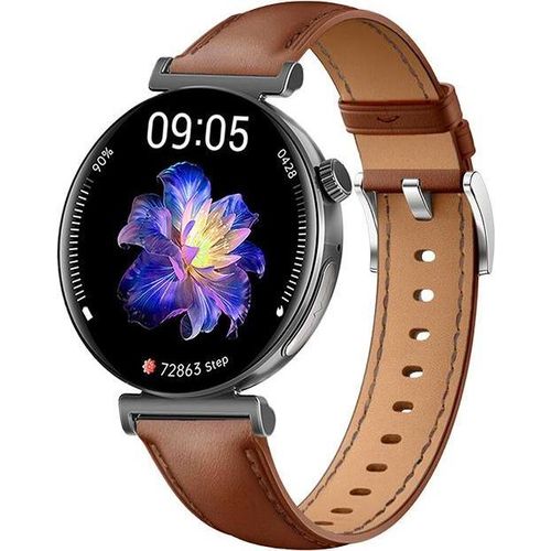 PRO 3 MINI (2024) Smartwatch: Edler Look mit braunem Rindslederarmband & schwarzem Edelstahlgehäuse