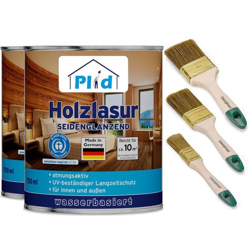 Holzlasur 1,5l Palisander für ca. 16m² + Lasurpinselset 3-tlg. / Holzschutzlasur