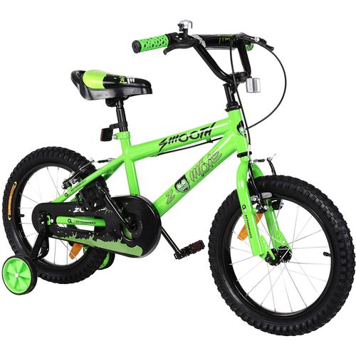 Actionbikes Kinderfahrrad Zombie 16 Zoll | Kinder Fahrrad - V-Brake Bremsen - Kettenschutz - Lenkerschutz - Stützräder - 4-7 Jahre (Grün)