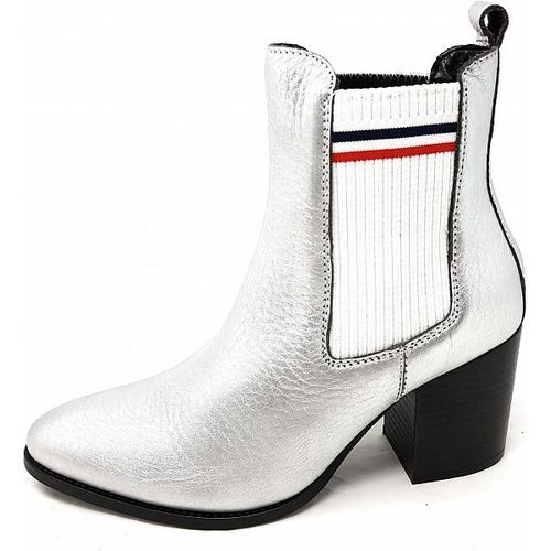 Tommy Hilfiger Damen SOCK SHINY MID HEEL CHELSEA BOOT Stiefeletten Silber #9