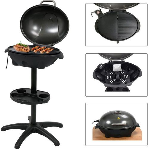 Elektrogrill 2in1 Tischgrill Standgrill 2400 Watt Gartengrill mit Haube Deckel BBQ