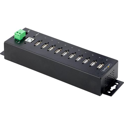 STARTECH.COM Industrieller 10 Port USB 2.0 Hub Aktives USB Verteiler/Leiste DIN/Wand/Tisch Montierbarer USB Mehrfachstecker USB Spli (USB210AIND-USB-A-HUB)