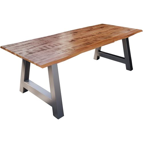 Esstisch Baumkante Massiv Mango naturfarben 260 x 100 silber A-Gestell DORA