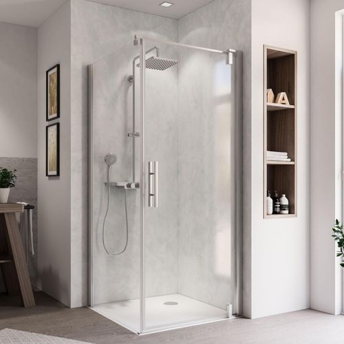 Breuer Europa Design Drehtür (Anschlag rechts) für Seitenwand alu chromeffekt Klarglas 900 mm