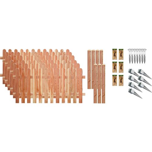 Zaun / Vorgartenzaun gefertigt aus Lärche / Anholt-Serie 4, (Set), 6 Elemente, LxH: 1143x80 cm