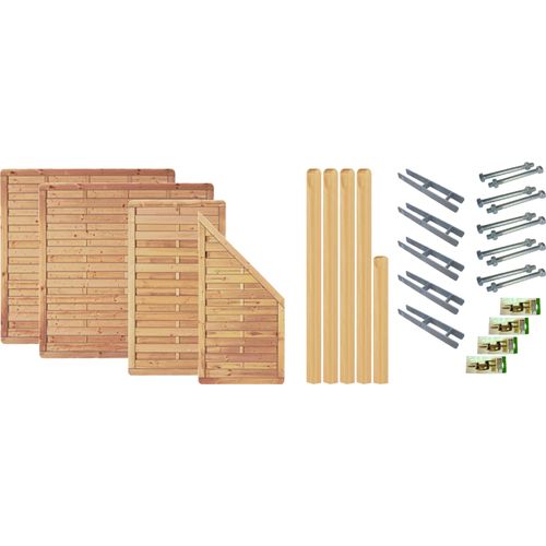 Zaun / Sichtschutzzaun gefertigt aus sib. Lärche / Baikal-Serie 1, (Set), 4 Elemente, LxH: 595x180 cm