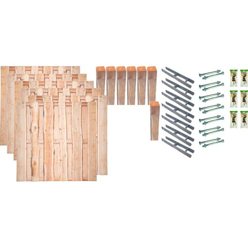 Zaun / Sichtschutzzaun gefertigt aus Lärche / Lolland-Serie 4, (Set), 6 Elemente, LxH: 1143x180 cm