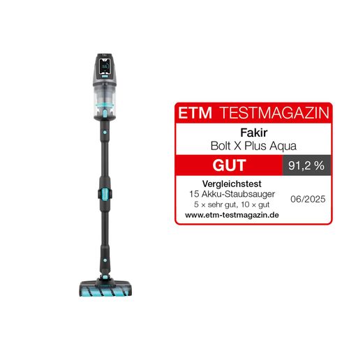 Fakir Bolt X Plus Aqua Akkustaubsauger mit 550 Watt, HEPA-Filter, 0,6 Liter Staubvolumen, mit Wischfunktion und Knickrohr, Schnellladefunktion