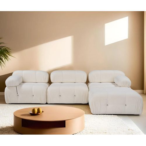 Hanah Home, Bubble Beige L1-O1-1R-PUF, Ecksofa, Weiß, 288x190 x 95 x 75 cm