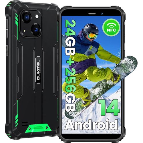 OUKITEL WP32 PRO Android 14 Outdoor Smartphone, 24GB+256GB Handy Ohne Vertrag, 6300mAh, 6.0” HD, IP68 Wasserdicht Handy, Dual 4G SIM/NFC/OTG - Grün