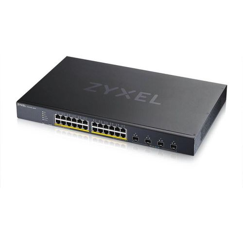 Zyxel 28-Port Smart Managed PoE+ Switch, 24x GbE PoE+ RJ45, 4x 10G SFP+, 375Watt PoE+, Hybrid Mode (Webmanaged und Clou