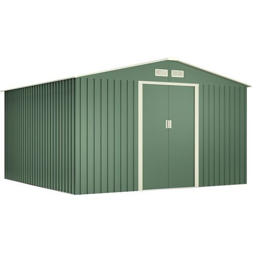 Wasabi - Metall Gerätehaus 10,2 m² Light Green – Doppeltür-Schiebetür - Belüftungsgitter - Außenhäuschen - Lager- und Aufbewahrungsschuppen
