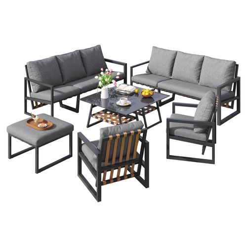 Gartenlounge-Set Gartenmöbel-Set für 8-9 Personenver zinkter Stahl PolyurethanSeil-Rückenlehne Terrassenmöbel Balkonmöbel wasserfest für Pool & Balkon
