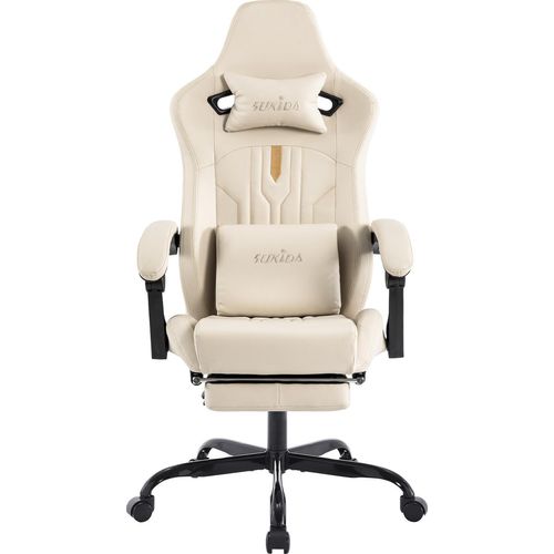 Gaming Stuhl Computerstuhl Ergonomischer Gaming Chair mit Fußstütze Bürostuhl Ergonomischer Computerstuhl mit Lendenwirbelstütze Beige