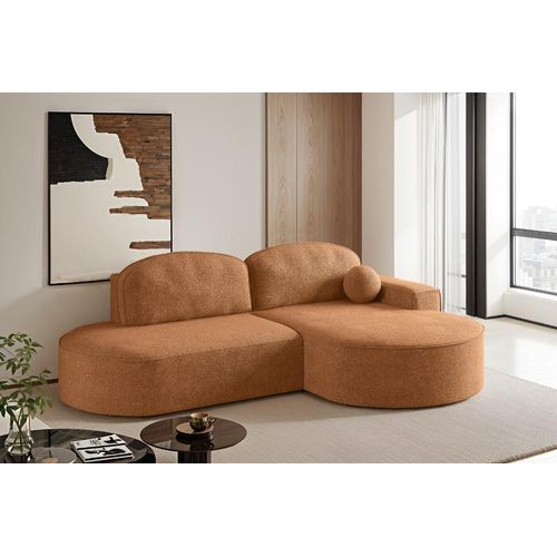 Ecksofa mit Schlaffunktion und Bettkasten Modena Runden stoff Arena Orange Rechts