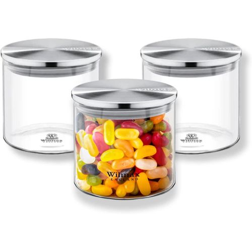 Wilmax Glasbehälter mit Metalldeckel – 3er Set, 600 ml