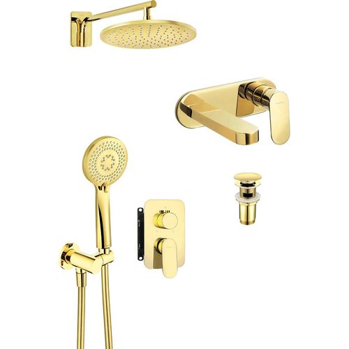 Badarmaturen Set mit Ablaufventil in gold DEANTE-30