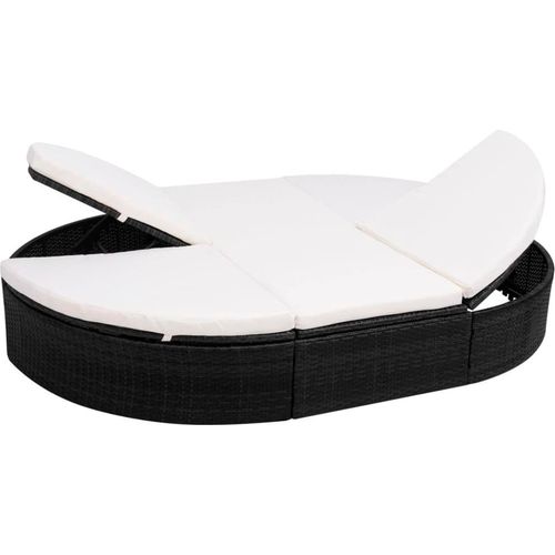 Outdoor-Loungebett mit Kissen Poly Rattan Schwarz