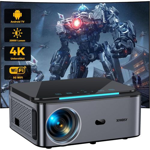 Projektor Android TV: XIWBSY 20.000 Lumen 4K Home Cinema, 5G WiFi Bluetooth LED 300 -Zoll -Display, YouTube, Netflix, Outdoor