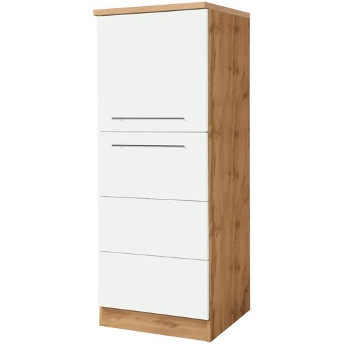 Seitenschrank KOCHSTATION "KS-Wien", weiß (weiß, wotaneiche), B:60cm H:165cm T:60cm, Schränke, Seitenschrank, Breite 60 cm, Höhe 165 cm, Türanschlag wechselbar