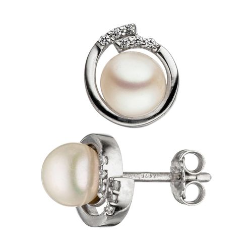 Perlenohrringe JOBO, silber (silber 925), Ohrringe, Damen, Silber 925 (Sterlingsilber)-Perlen, Silber 925 (Sterlingsilber), Perlen, 925 Silber mit Süßwasser-Zuchtperlen und 12 Zirkonia