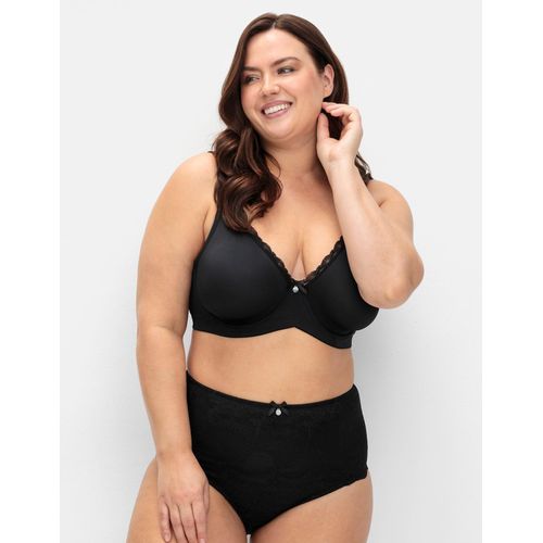 Slip SHEEGO, Damen, Gr. 48, schwarz (schwarz, weiß), 82% Polyamid, 18% Elasthan, Spitze:10% Elasthan, 90% Polyamid, Unterhosen
