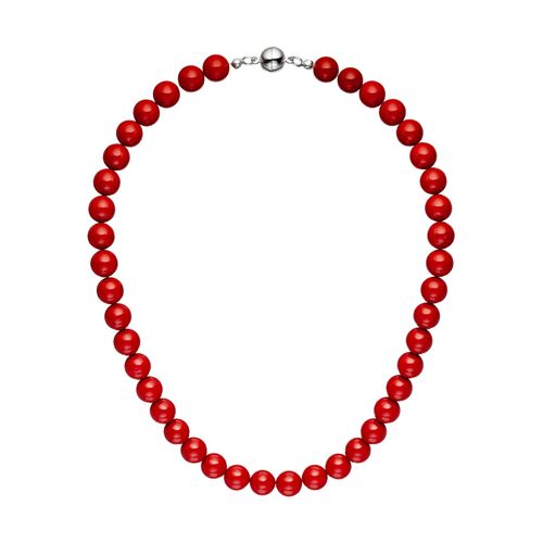 Perlenkette JOBO, rot, Halsketten, Damen, Perlen-Metall, L: 45cm, Perlen, Metall, mit 42 Muschelkern-Perlen rot 45 cm