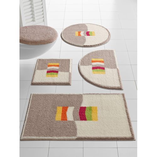 Badematte GRUND Gr. 8, weiß (beige, sanftes weiß), WC-Vorleger rechteckig (50cm x 47cm) WC-Deckelbezug (50cm x 47cm),, Badematten