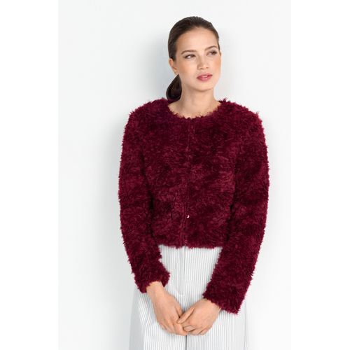 Fellimitatjacke RICHROYAL, Damen, Gr. M, ruby glow, Web, Obermaterial: 100% Polyester, unifarben, casual, regular fit kurz, Rundhals, Langarm eingesetzt gerader Abschluss, Jacken, Mit Rundhalsausschnitt